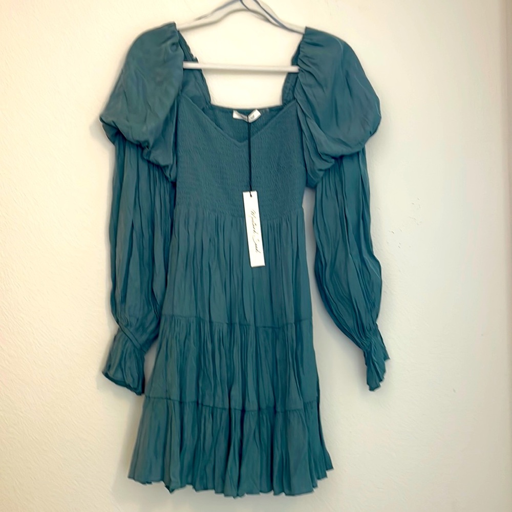 Mustard Seed Teal Long Sleeve Tiered Mini Dress